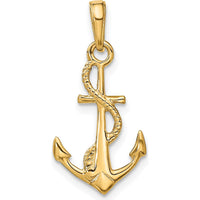 14K Yellow Gold 3D Anchor with Rope Pendant - Polished Design by Oro Pregiato