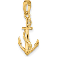 14K Yellow Gold 3D Anchor with Rope Pendant - Polished Design by Oro Pregiato