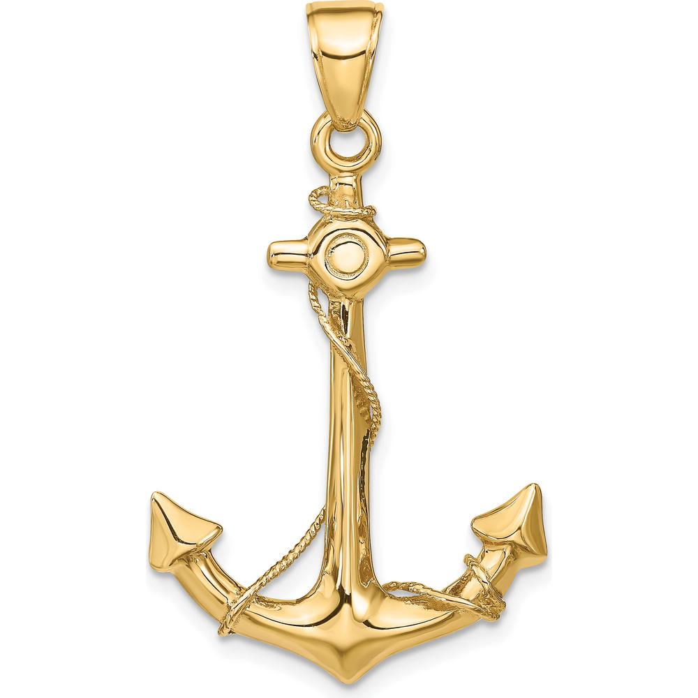 14K Yellow Gold 3D Anchor with Rope Pendant - Solid Cast Design by Oro Pregiato