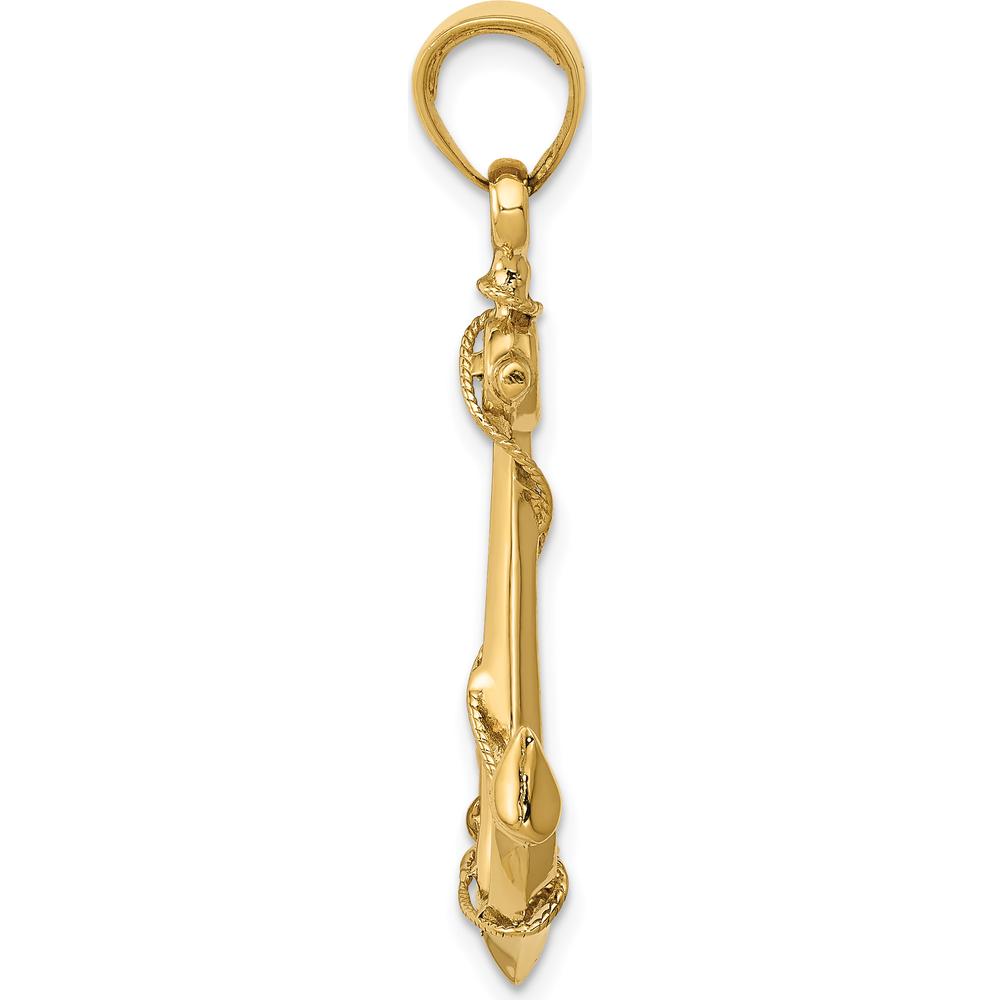 14K Yellow Gold 3D Anchor with Rope Pendant - Solid Cast Design by Oro Pregiato