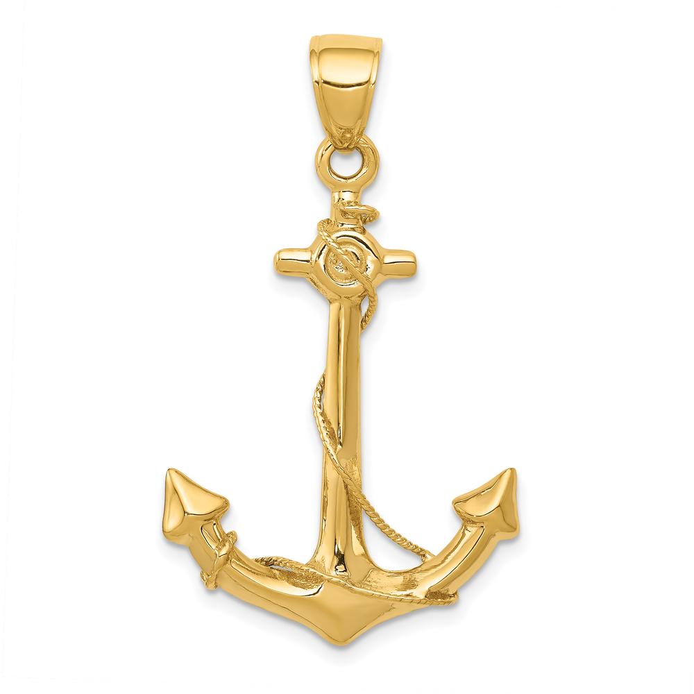 14K Yellow Gold 3D Anchor with Rope Pendant - Solid Cast Design by Oro Pregiato