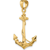14K Yellow Gold 3D Anchor with Rope Pendant - Solid Cast Design by Oro Pregiato