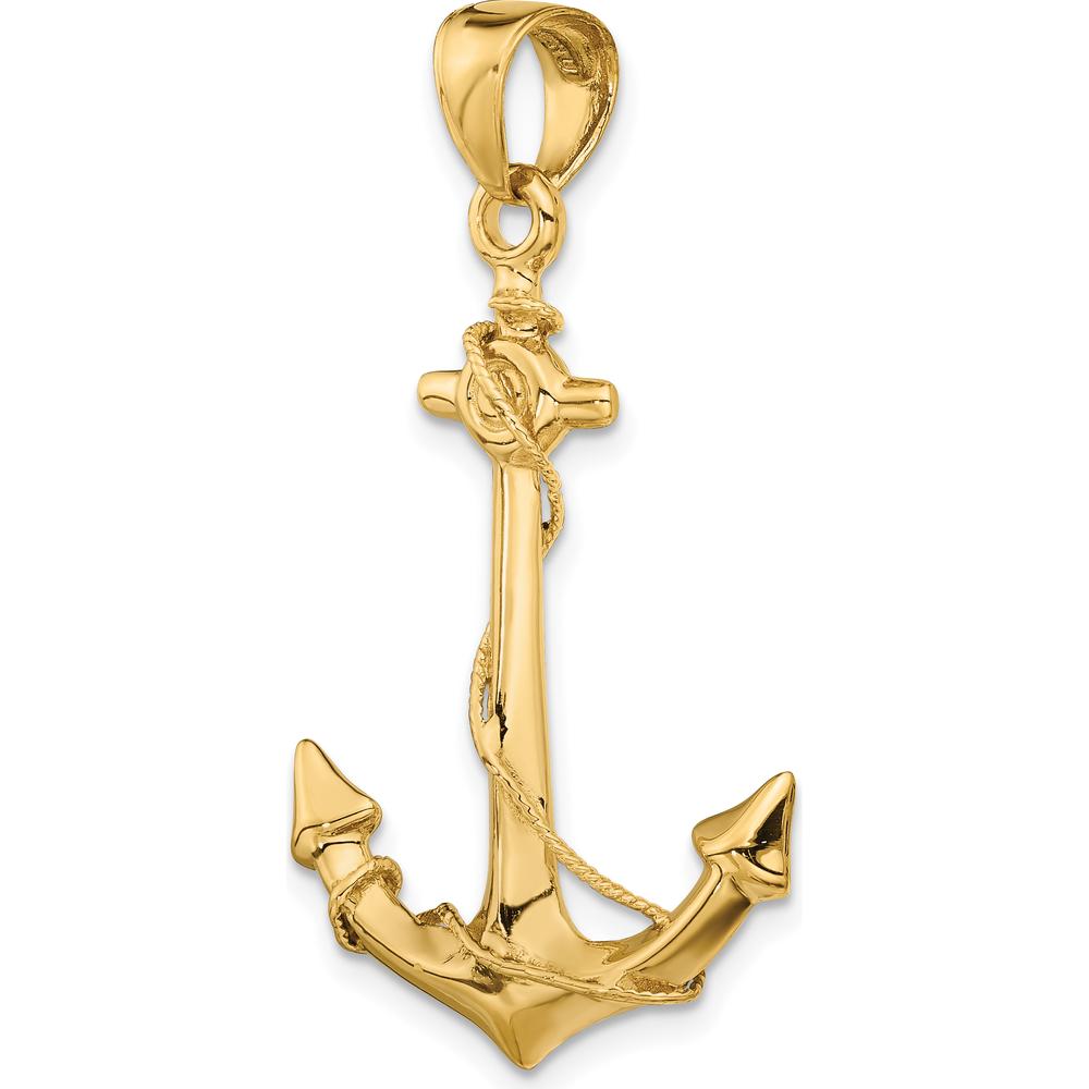 14K Yellow Gold 3D Anchor with Rope Pendant - Solid Cast Design by Oro Pregiato