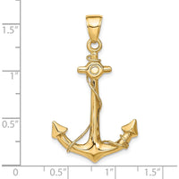 14K Yellow Gold 3D Anchor with Rope Pendant - Solid Cast Design by Oro Pregiato