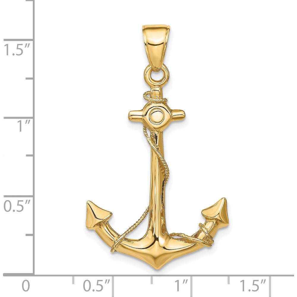 14K Yellow Gold 3D Anchor with Rope Pendant - Solid Cast Design by Oro Pregiato