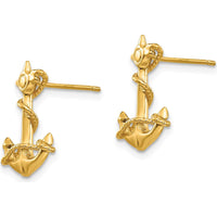 14K Yellow Gold 3D Anchor with Rope Post Earrings - Nautical Design by 0