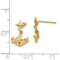 14K Yellow Gold 3D Anchor with Rope Post Earrings - Nautical Design by 0