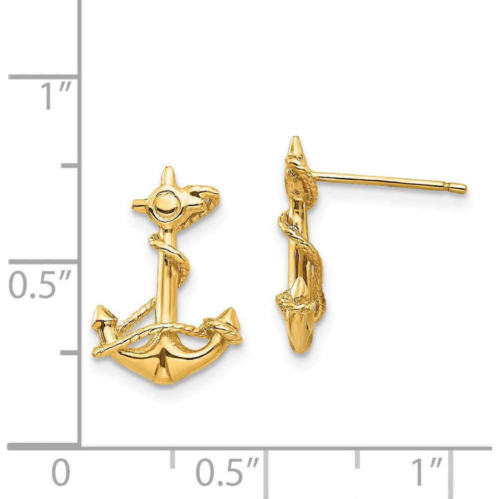 14K Yellow Gold 3D Anchor with Rope Post Earrings - Nautical Design by 0