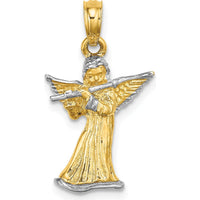 14K Yellow Gold 3D Angel Playing Flute Charm with White Rhodium Accents by Oro Pregiato