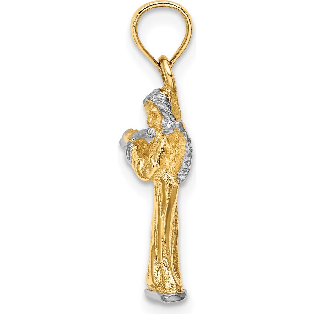 14K Yellow Gold 3D Angel Playing Flute Charm with White Rhodium Accents by Oro Pregiato