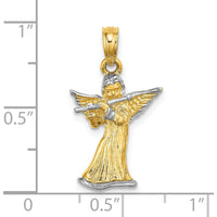 14K Yellow Gold 3D Angel Playing Flute Charm with White Rhodium Accents by Oro Pregiato