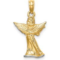 14K Yellow Gold 3D Angel Playing Flute Charm with White Rhodium Accents by Oro Pregiato