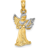 14K Yellow Gold 3D Angel Playing Harp Pendant with White Rhodium Accents by Oro Pregiato