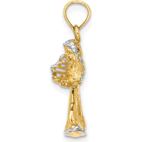 14K Yellow Gold 3D Angel Playing Harp Pendant with White Rhodium Accents by Oro Pregiato