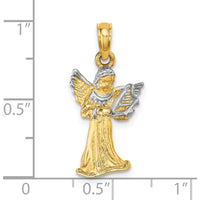 14K Yellow Gold 3D Angel Playing Harp Pendant with White Rhodium Accents by Oro Pregiato