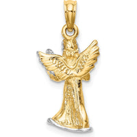 14K Yellow Gold 3D Angel Playing Harp Pendant with White Rhodium Accents by Oro Pregiato