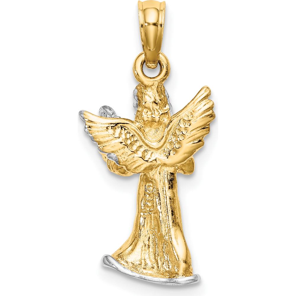 14K Yellow Gold 3D Angel Playing Harp Pendant with White Rhodium Accents by Oro Pregiato