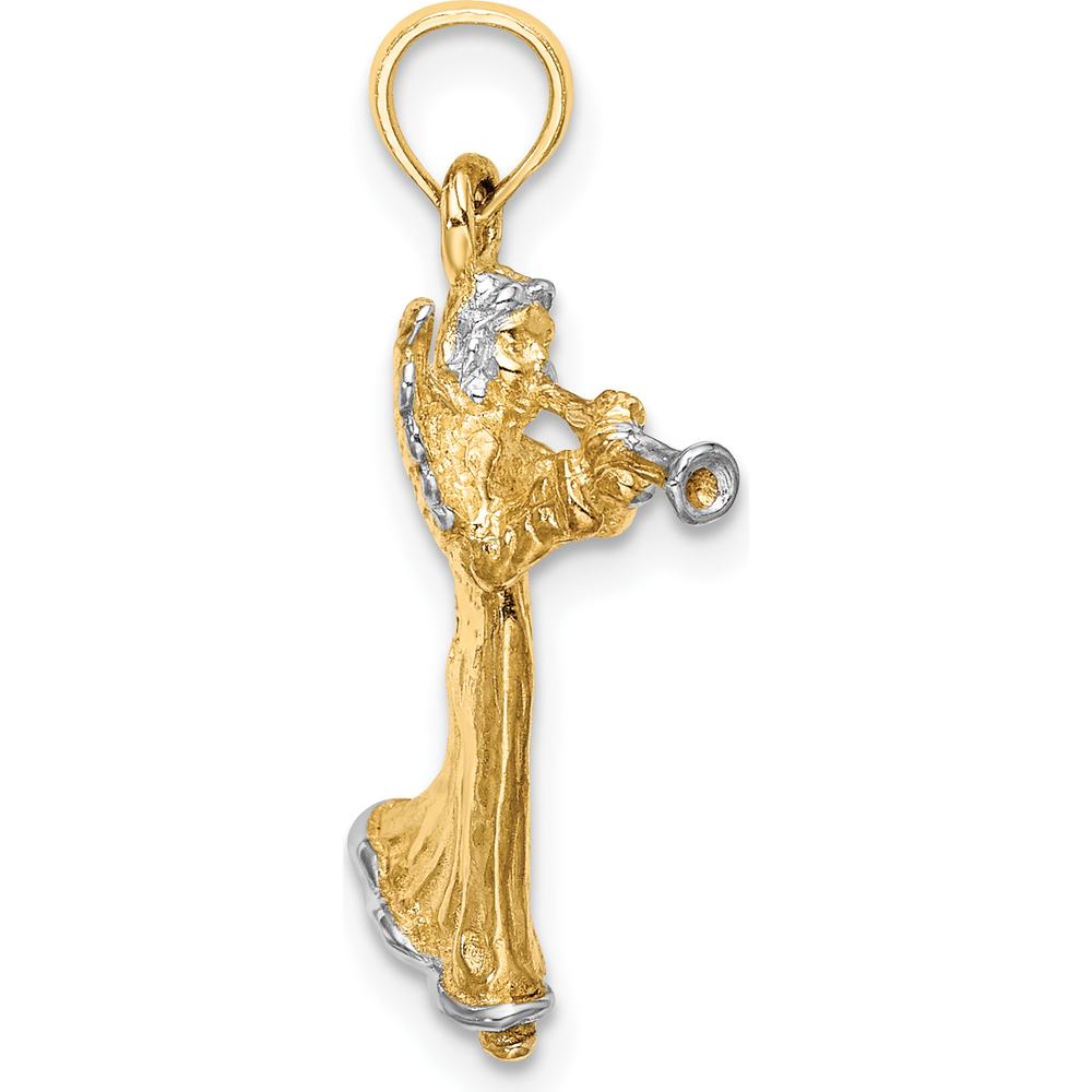 14K Yellow Gold 3D Angel Playing Trumpet Charm with White Rhodium Accents by Oro Pregiato