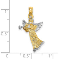 14K Yellow Gold 3D Angel Playing Trumpet Charm with White Rhodium Accents by Oro Pregiato