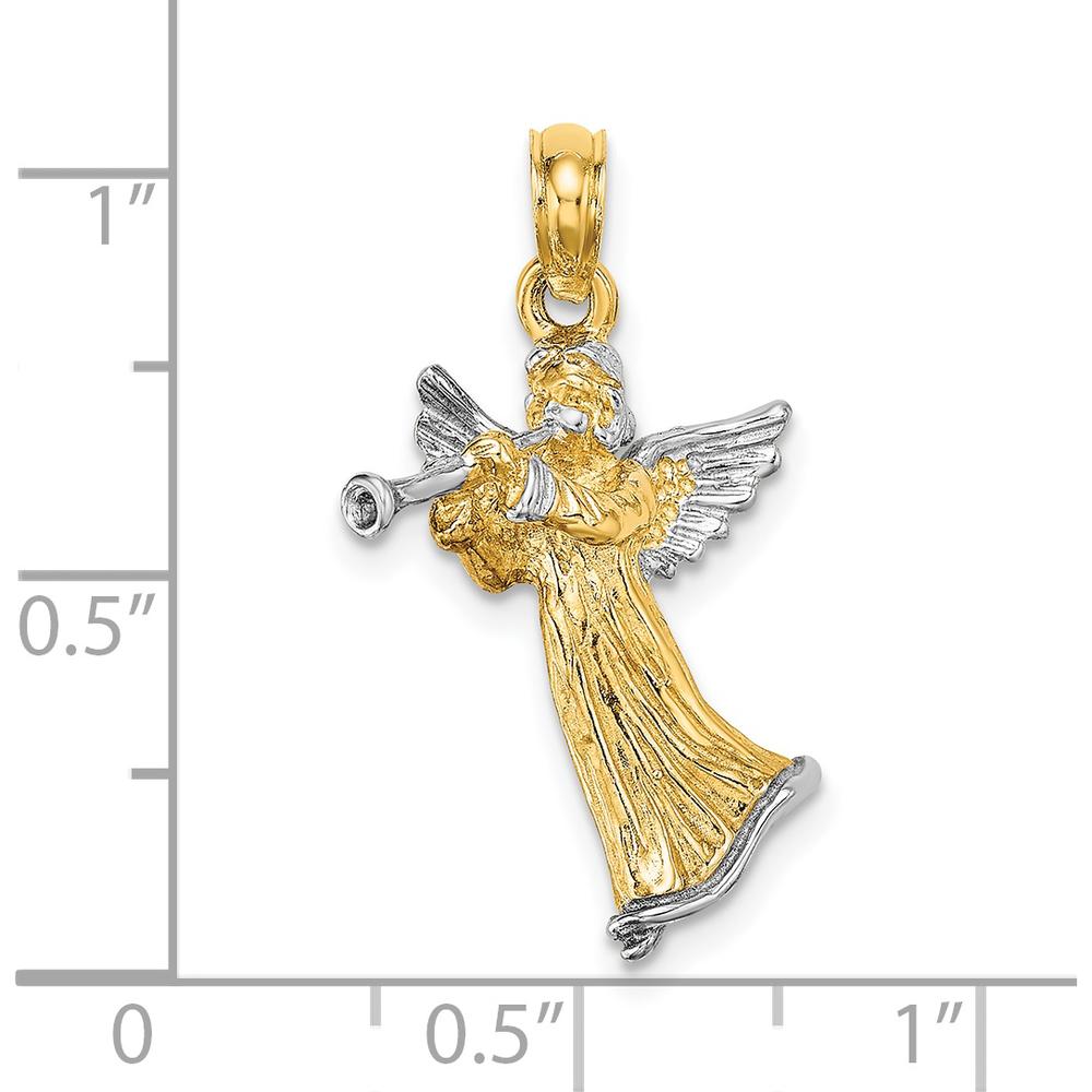 14K Yellow Gold 3D Angel Playing Trumpet Charm with White Rhodium Accents by Oro Pregiato