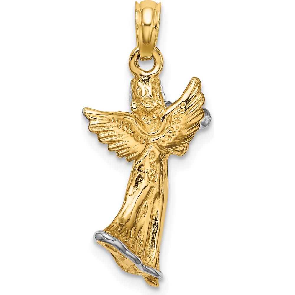 14K Yellow Gold 3D Angel Playing Trumpet Charm with White Rhodium Accents by Oro Pregiato