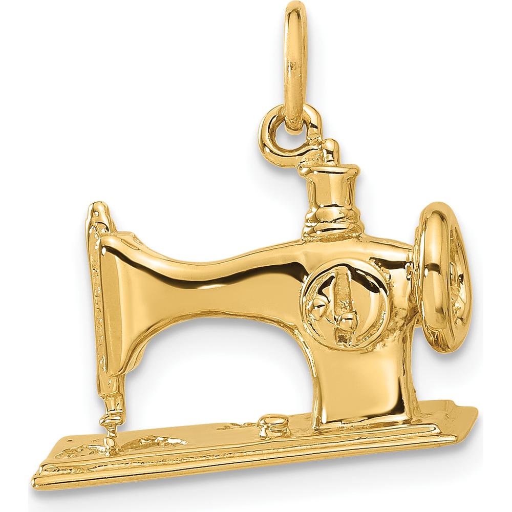 14K Yellow Gold 3D Antique Sewing Machine Charm - 19mm