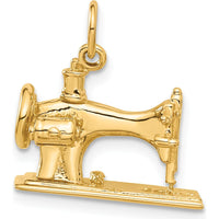 14K Yellow Gold 3D Antique Sewing Machine Charm - 19mm