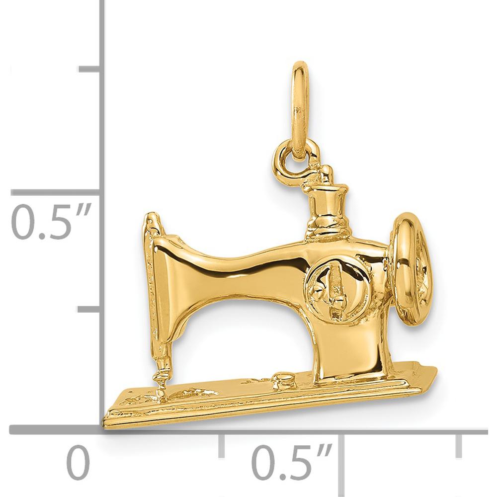 14K Yellow Gold 3D Antique Sewing Machine Charm - 19mm