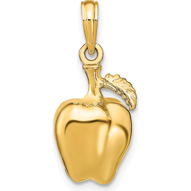 14K Yellow Gold 3D Apple with Stem and Leaf Charm - Polished Finish by Oro Pregiato