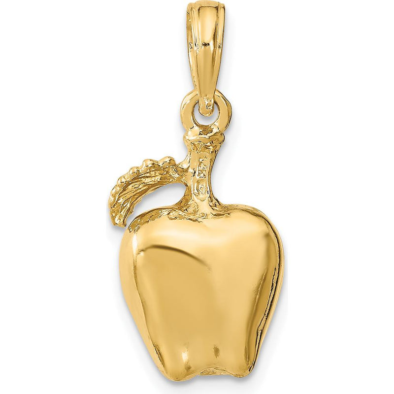 14K Yellow Gold 3D Apple with Stem and Leaf Charm - Polished Finish by Oro Pregiato