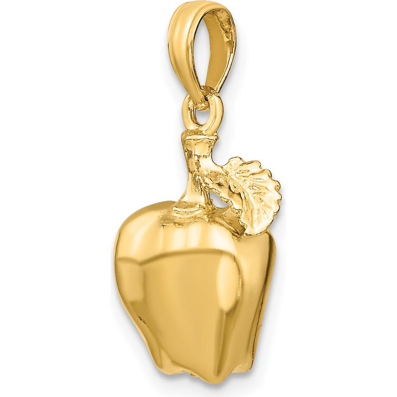 14K Yellow Gold 3D Apple with Stem and Leaf Charm - Polished Finish by Oro Pregiato