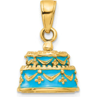 14K Yellow Gold 3D Aqua Blue Enamel Happy Birthday Cake Pendant by Oro Pregiato