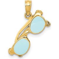 14K Yellow Gold 3D Aqua Enameled Sunglasses Pendant - Playful Summer Charm by Oro Pregiato