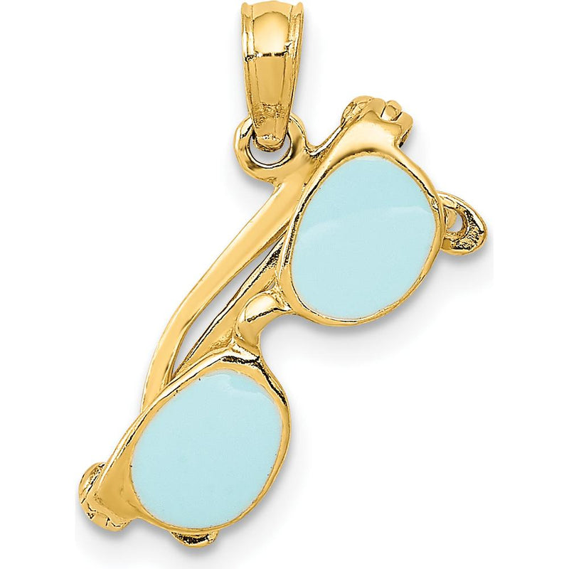 14K Yellow Gold 3D Aqua Enameled Sunglasses Pendant - Playful Summer Charm by Oro Pregiato