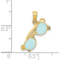 14K Yellow Gold 3D Aqua Enameled Sunglasses Pendant - Playful Summer Charm by Oro Pregiato