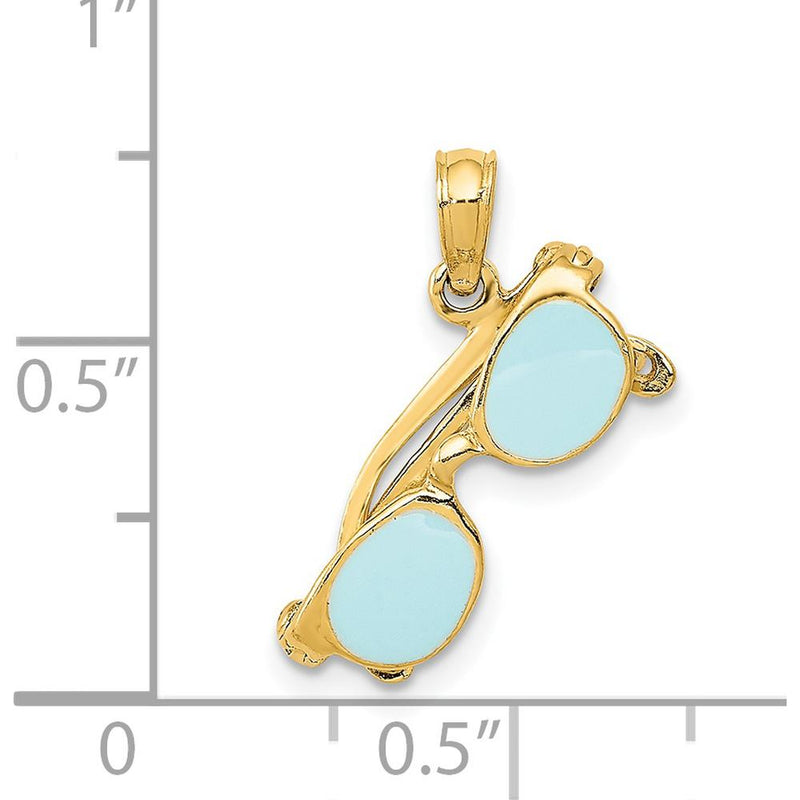 14K Yellow Gold 3D Aqua Enameled Sunglasses Pendant - Playful Summer Charm by Oro Pregiato