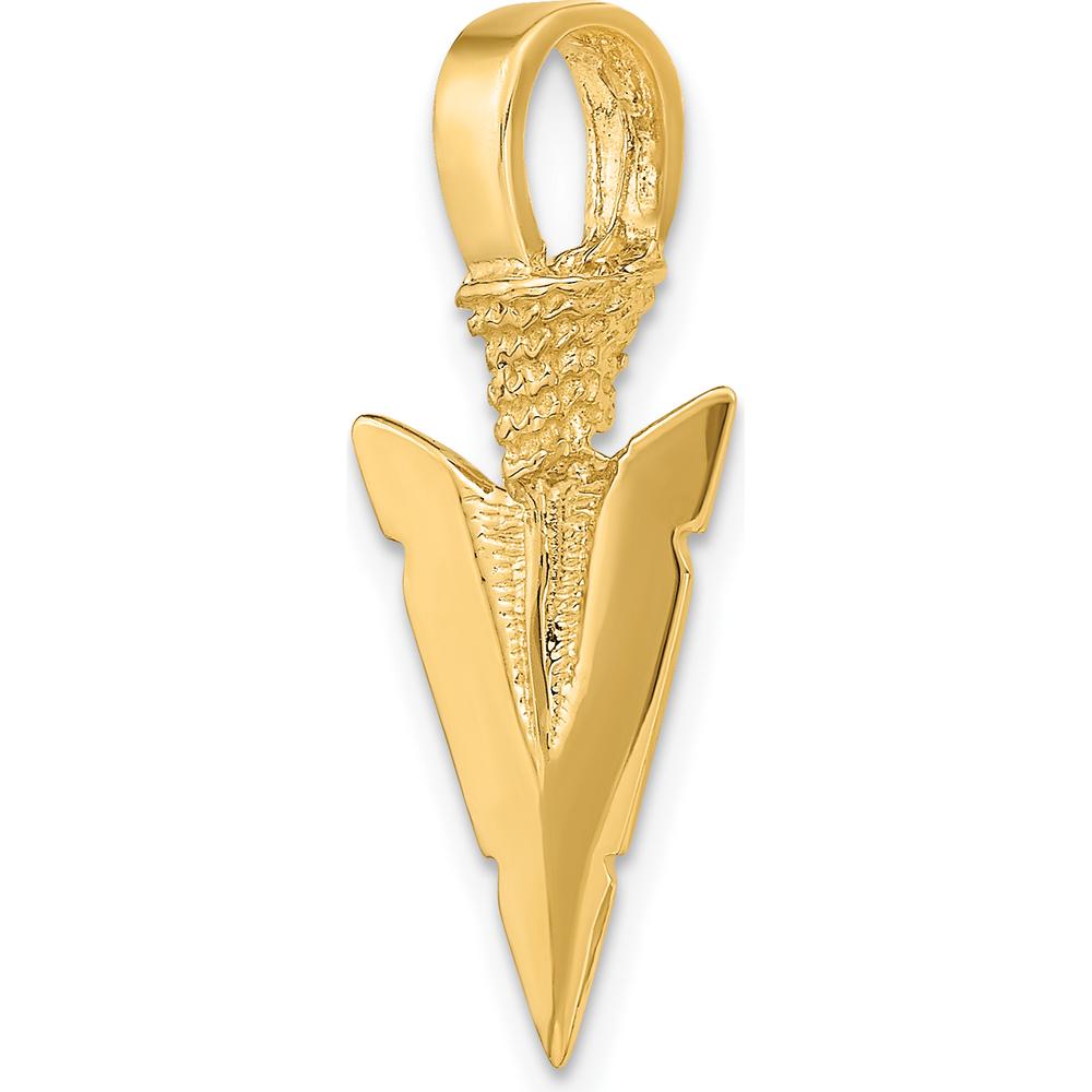 14K Yellow Gold 3D Arrowhead Charm Pendant - Textured Design by Oro Pregiato