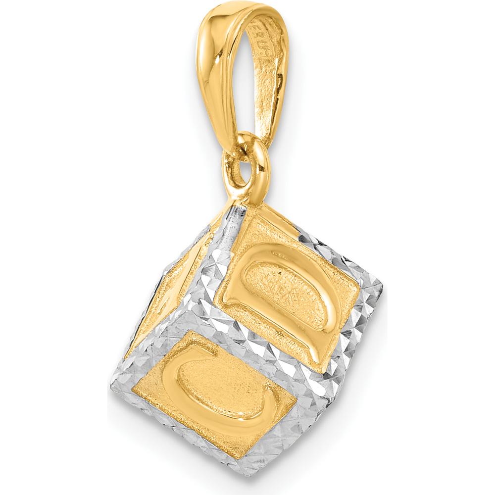 14K Yellow Gold 3D Baby Alphabet Block Pendant with White Rhodium Accents and Diamond-Cut Texture by Oro Pregiato