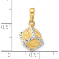 14K Yellow Gold 3D Baby Alphabet Block Pendant with White Rhodium Accents and Diamond-Cut Texture by Oro Pregiato
