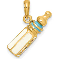 14K Yellow Gold 3D Baby Bottle Charm with Blue Enamel Accent by Oro Pregiato