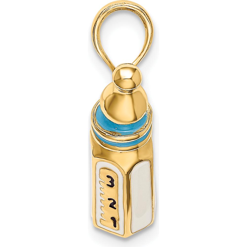 14K Yellow Gold 3D Baby Bottle Charm with Blue Enamel Accent by Oro Pregiato