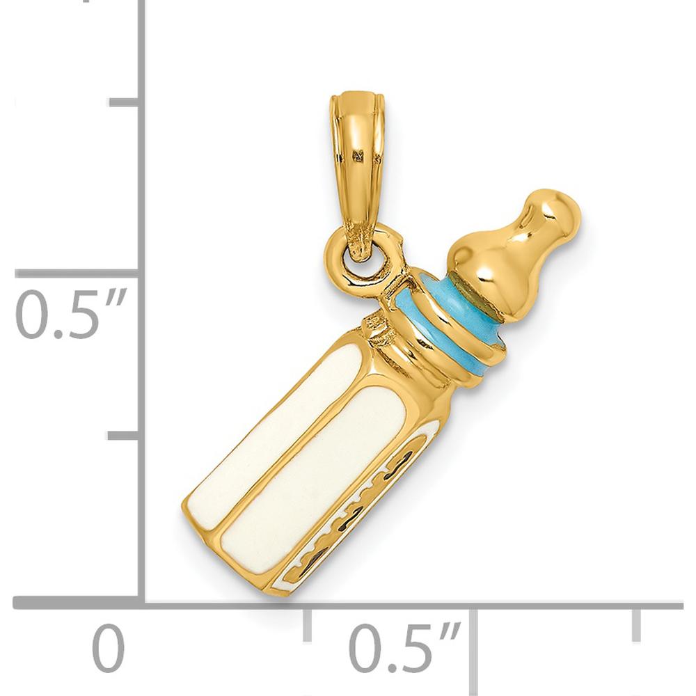 14K Yellow Gold 3D Baby Bottle Charm with Blue Enamel Accent by Oro Pregiato