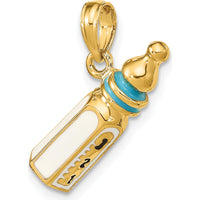 14K Yellow Gold 3D Baby Bottle Charm with Blue Enamel Accent by Oro Pregiato