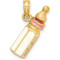14K Yellow Gold 3D Baby Bottle Charm with Pink Enamel Accents - 11.25mm x 19.65mm by Oro Pregiato