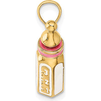 14K Yellow Gold 3D Baby Bottle Charm with Pink Enamel Accents - 11.25mm x 19.65mm by Oro Pregiato