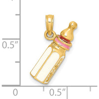 14K Yellow Gold 3D Baby Bottle Charm with Pink Enamel Accents - 11.25mm x 19.65mm by Oro Pregiato