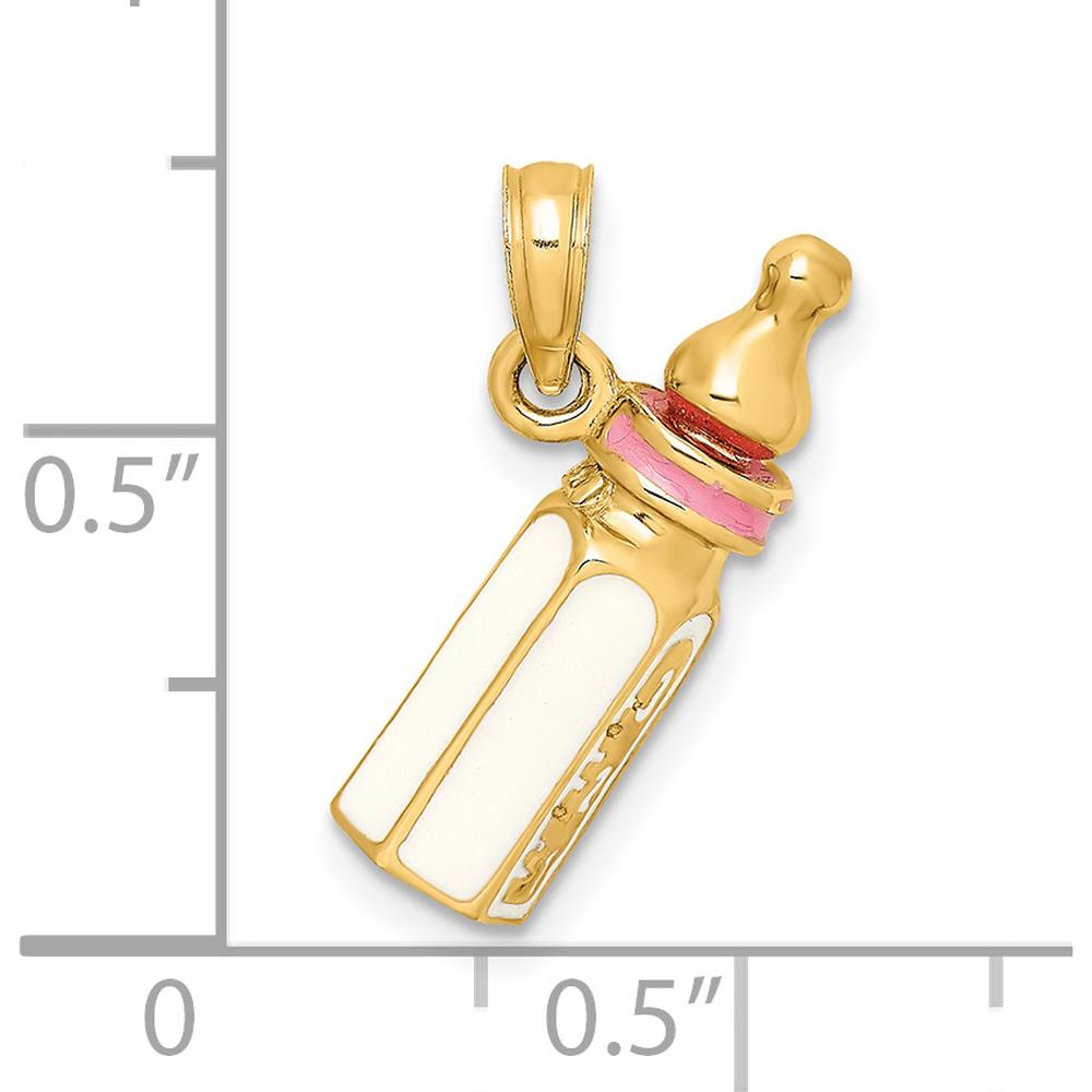 14K Yellow Gold 3D Baby Bottle Charm with Pink Enamel Accents - 11.25mm x 19.65mm by Oro Pregiato
