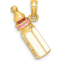14K Yellow Gold 3D Baby Bottle Charm with Pink Enamel Accents - 11.25mm x 19.65mm by Oro Pregiato