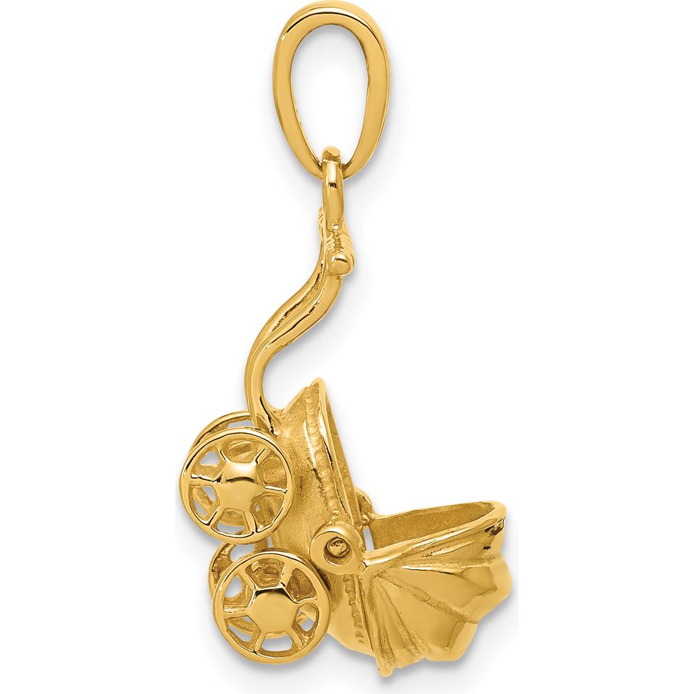 14K Yellow Gold 3D Baby Carriage Charm Pendant - Timeless Newborn Keepsake by Oro Pregiato