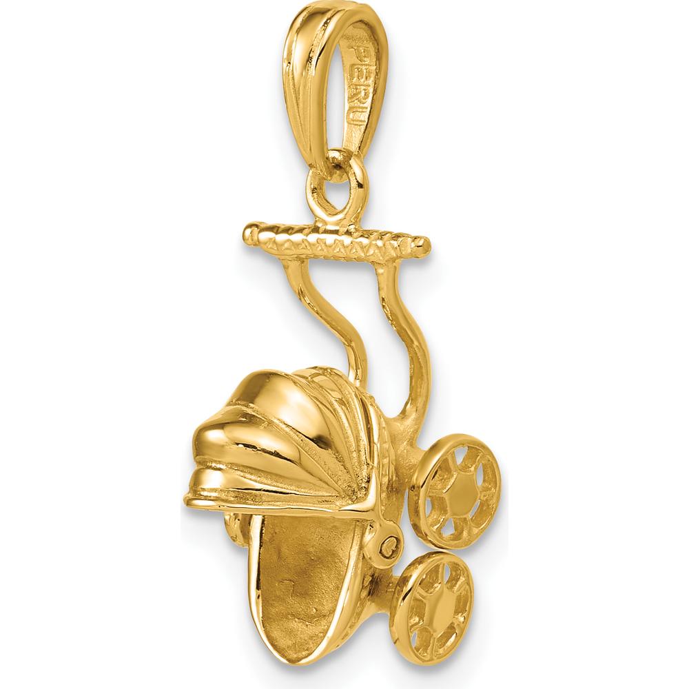 14K Yellow Gold 3D Baby Carriage Charm Pendant - Timeless Newborn Keepsake by Oro Pregiato